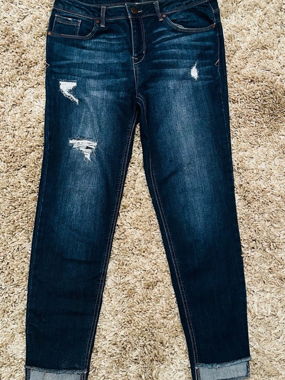 1822 Denim Dark Blue Distressed Skinny Jeans